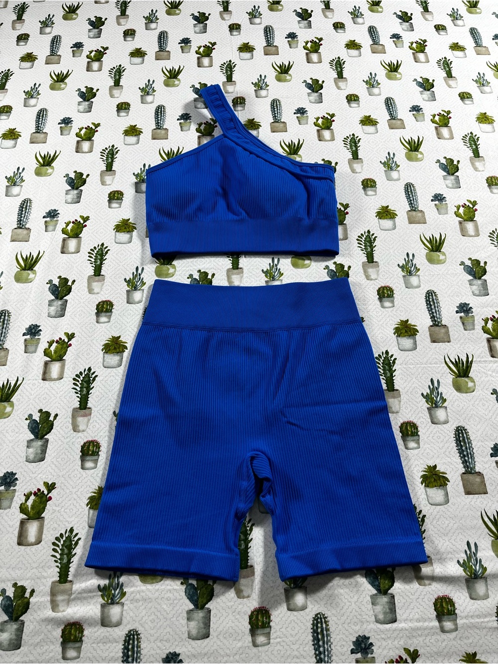 OQQ Women’s Blue Workout Set 2 Piece Bike short/Top with bra inserts Size Small